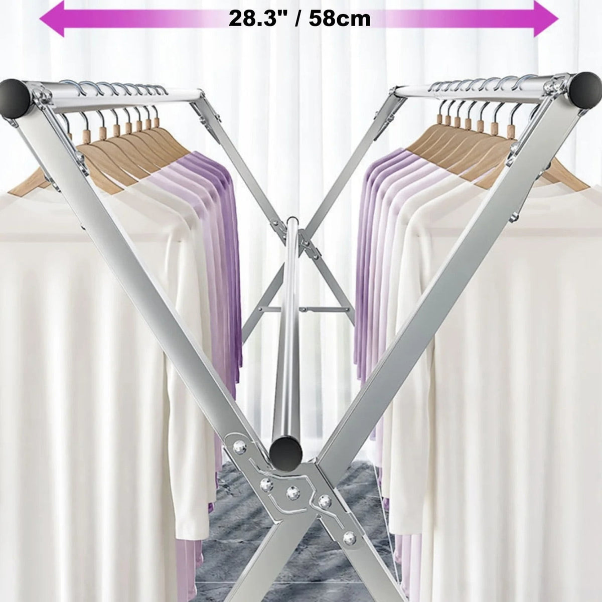 79 inch Foldable Clothes Drying Rack, Stainless Steel with 20 Windproof Hooks - Image 6
