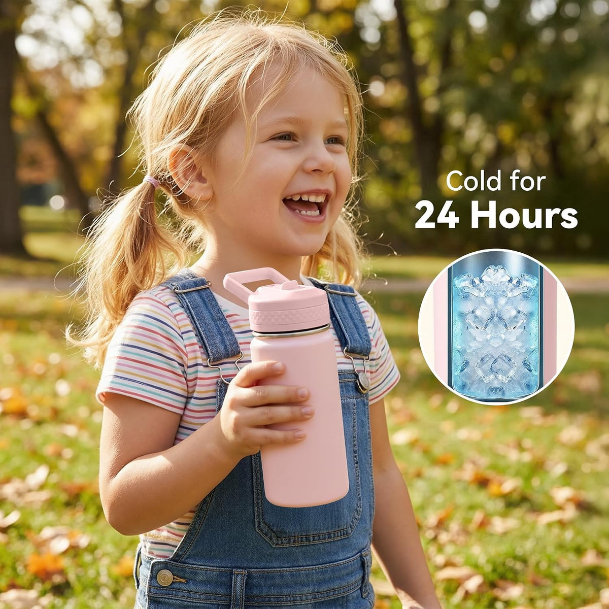 12 oz Kids Water Bottle with Straw, Insulated Stainless Steel in Orange - Image 6