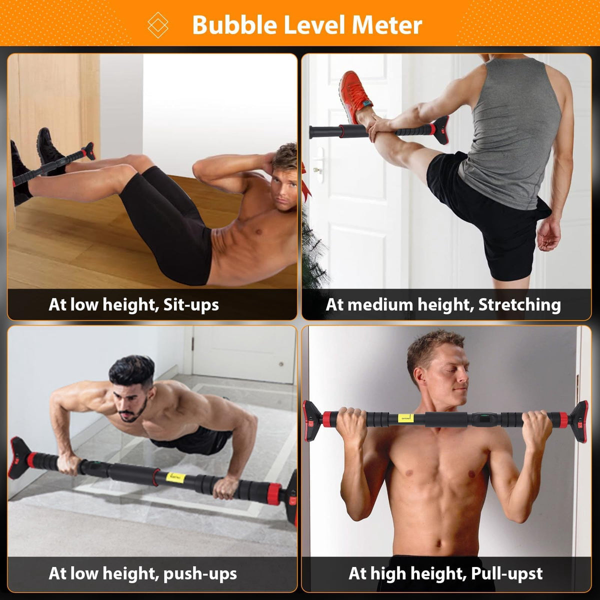 Doorway Pull-Up Bar, No-Screw Fit with Level Triangle and 440 lb Capacity - Image 6