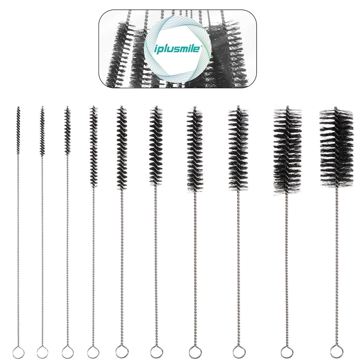 Straw Cleaning Brush Set of 10, Nylon Bristles on Stainless Wire Handles - Image 3