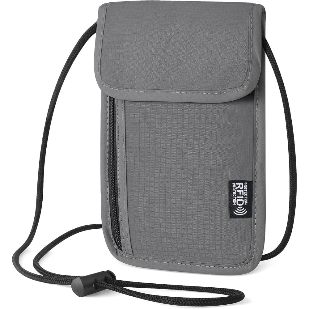 Travel Neck Pouch with Card Shielding, Water-Resistant Ripstop Document Wallet