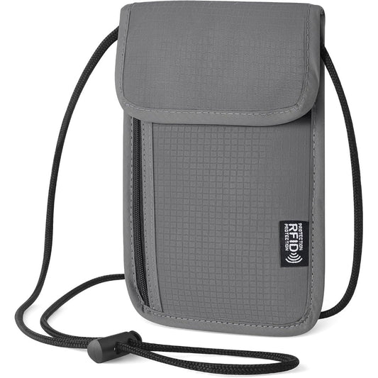 Travel Neck Pouch with Card Shielding, Water-Resistant Ripstop Document Wallet