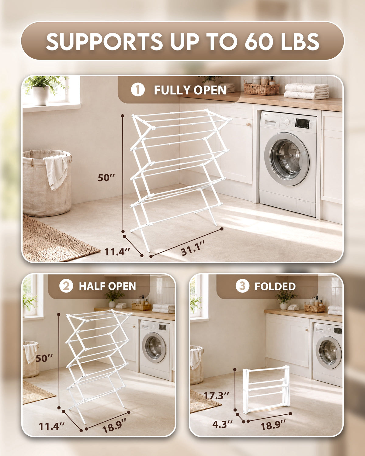 4-Tier Extendable Clothes Airer, 4 ft Foldable Drying Rack in White - Image 4