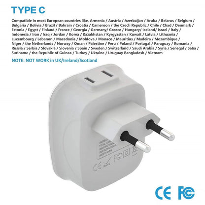 European Travel Plug Adapters, 2 Pack with 2 Outlets, 3 USB and 1 USB-C Port - Image 6