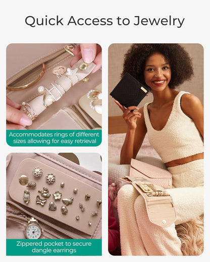 Roll-Up Travel Jewellery Case, Foldable Organiser in Soft Pink, Small - Image 3