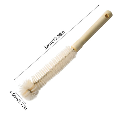 Long Wooden Handle Bottle Brush with Angled Head and Natural Bristles - Image 2
