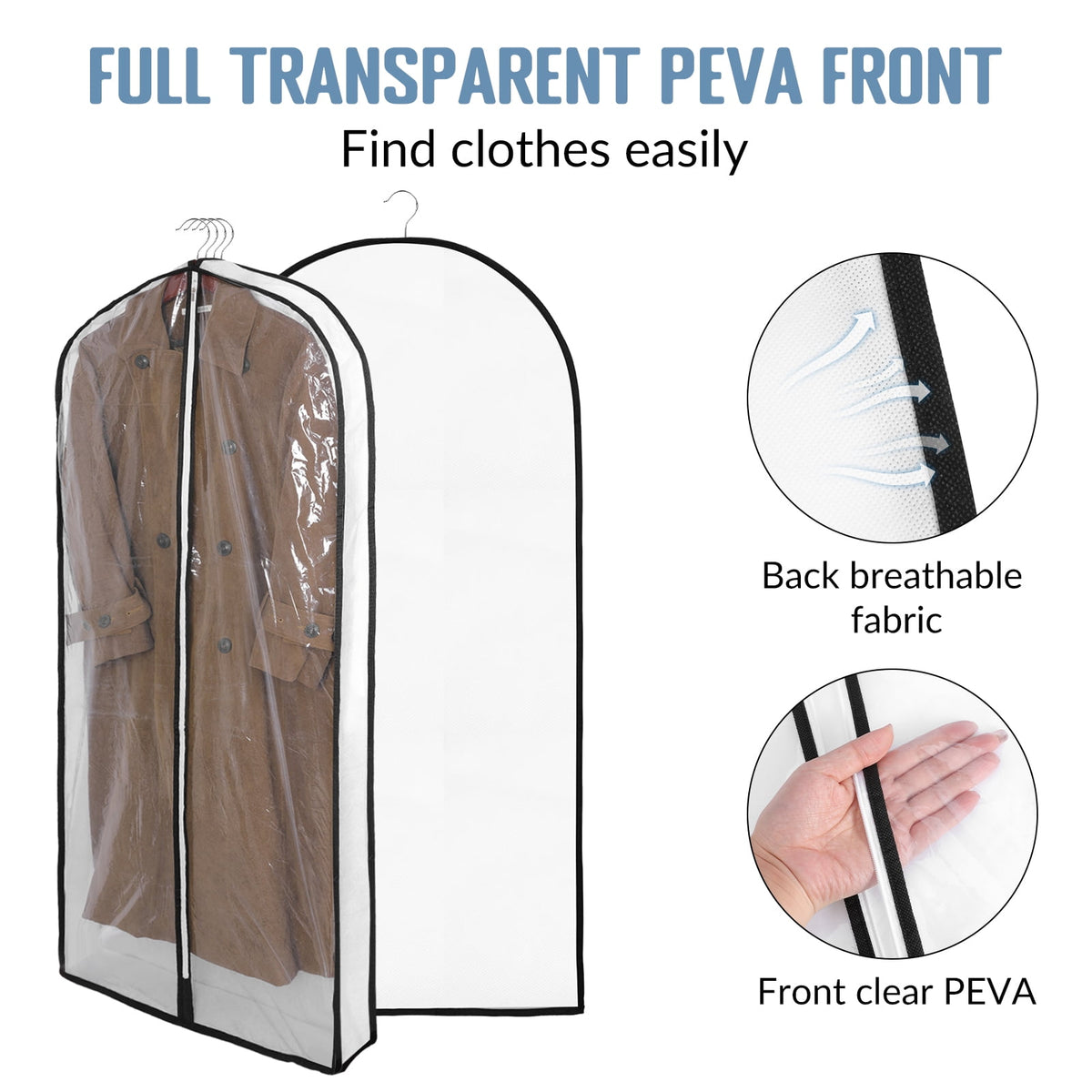 60 inch Hanging Garment Bags, 2 Pack Clear Covers with 4 inch Gusset - Image 5