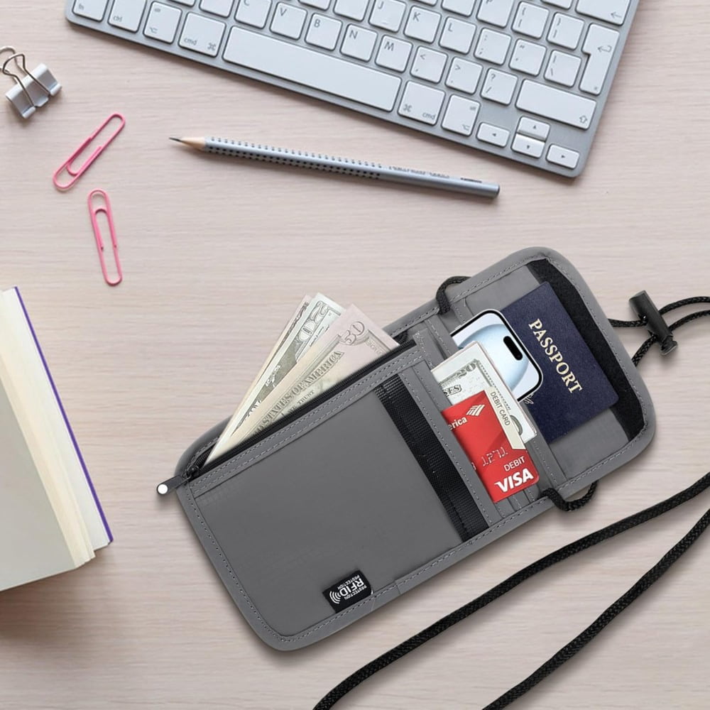 Travel Neck Pouch with Card Shielding, Water-Resistant Ripstop Document Wallet - Image 5