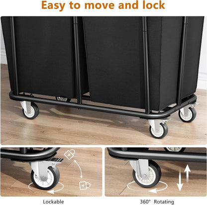 Rolling Laundry Hamper with Two 180 L Sections, 360 L Sorter Cart in Black - Image 5