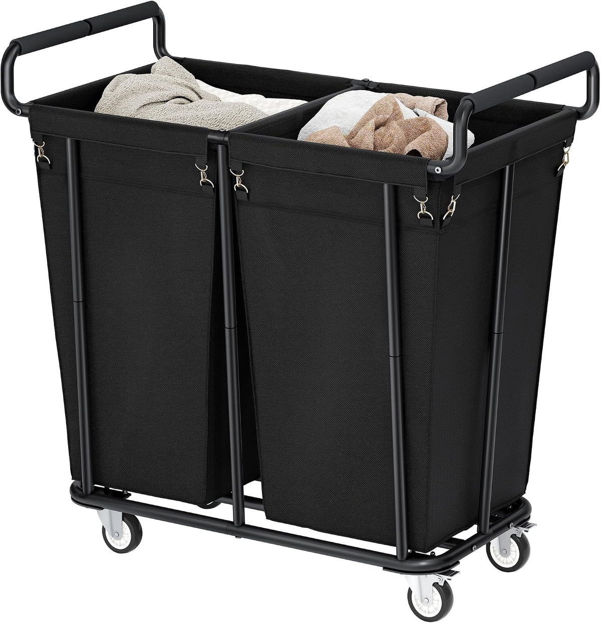 Rolling Laundry Hamper with Two 180 L Sections, 360 L Sorter Cart in Black