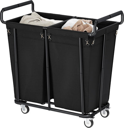 Rolling Laundry Hamper with Two 180 L Sections, 360 L Sorter Cart in Black