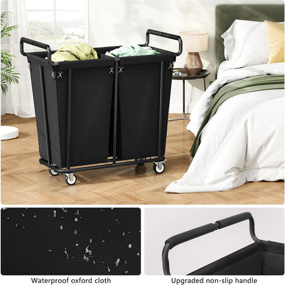 Rolling Laundry Hamper with Two 180 L Sections, 360 L Sorter Cart in Black - Image 4