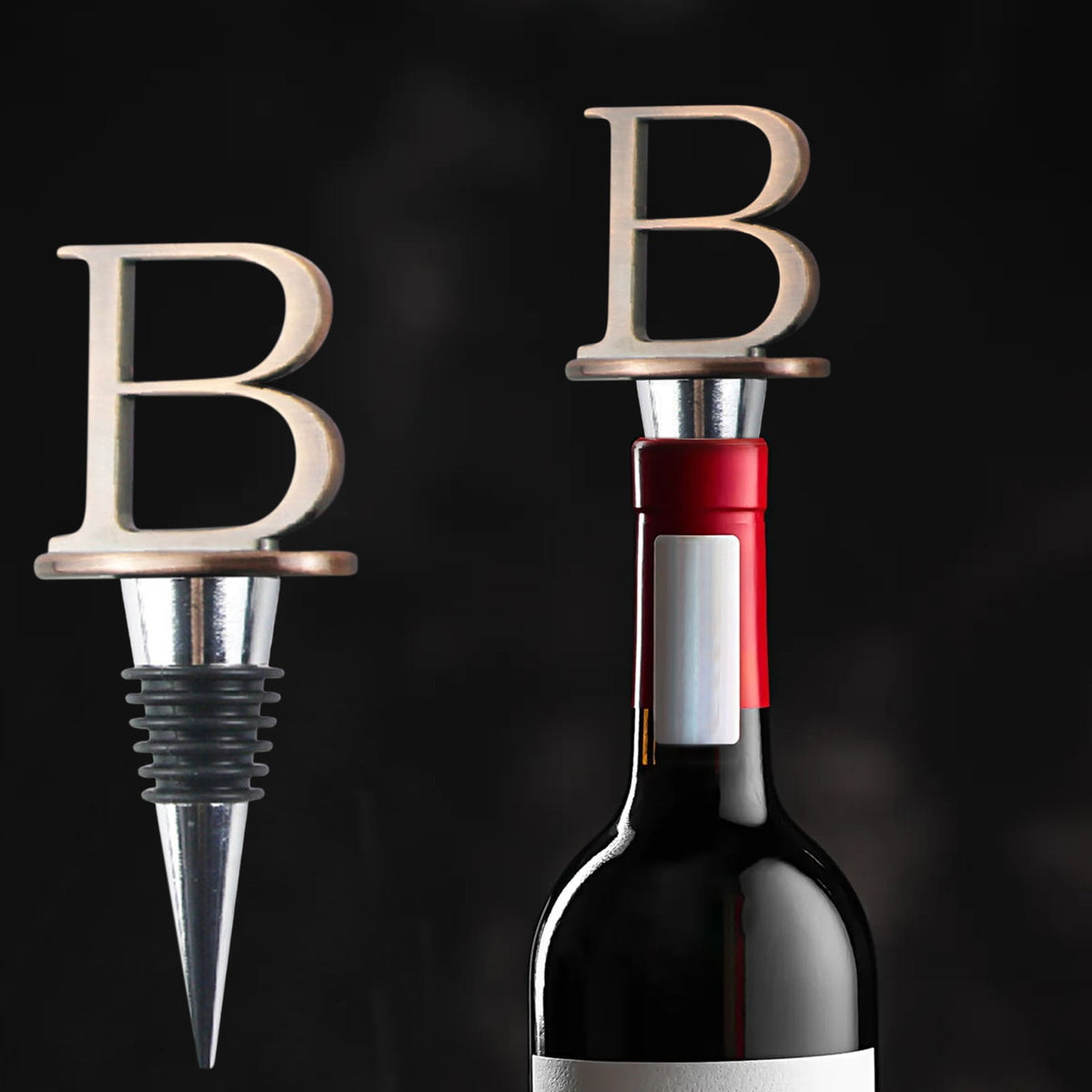 Alphabet Bottle Stopper in Alloy Metal, Reusable Letter Topper 4 inches Tall - Image 4