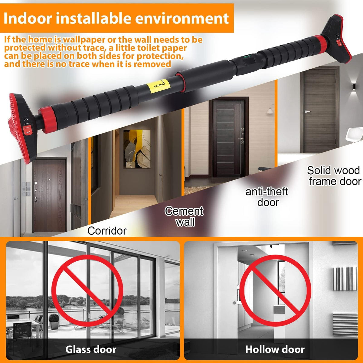 Doorway Pull-Up Bar, No-Screw Fit with Level Triangle and 440 lb Capacity - Image 2