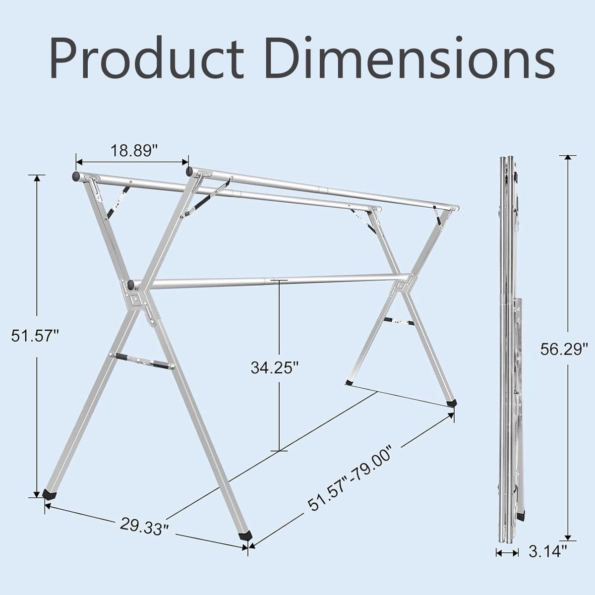 79 inch Foldable Clothes Drying Rack, Stainless Steel with 20 Windproof Hooks - Image 3
