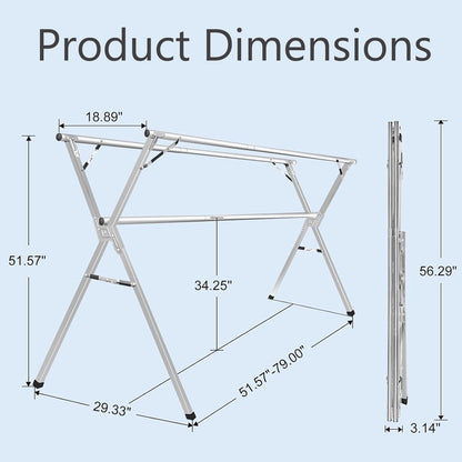79 inch Foldable Clothes Drying Rack, Stainless Steel with 20 Windproof Hooks - Image 3