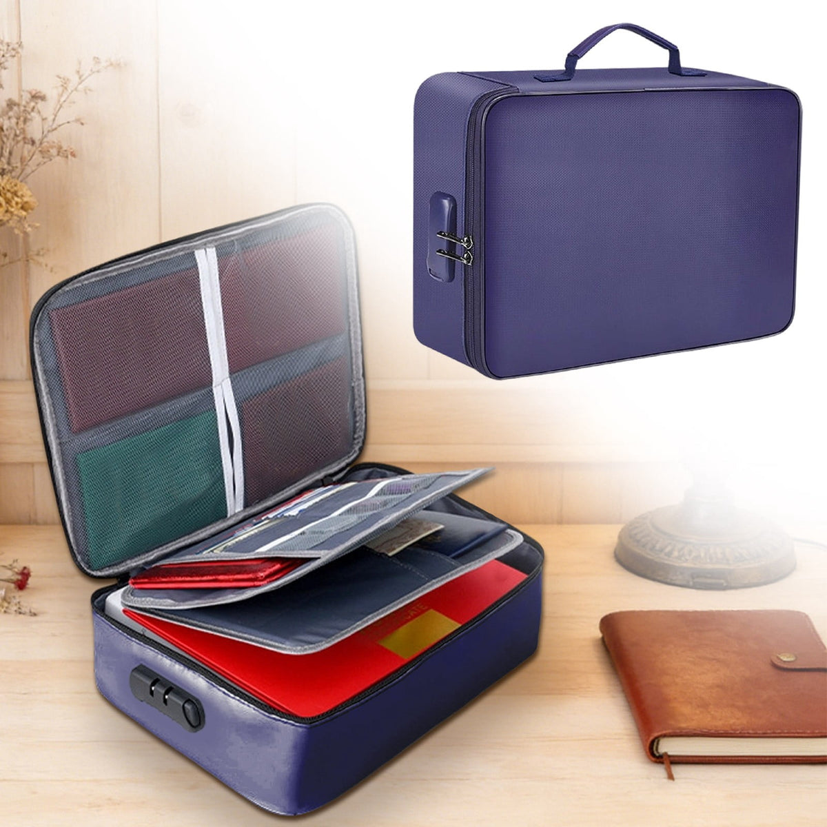 Fireproof Document Bag with Combination Lock, 3 Layer Water-Resistant File Case - Image 2