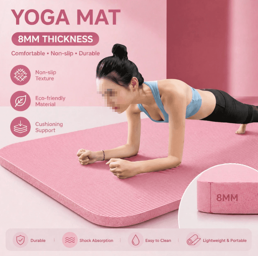 8mm Thick Exercise Mat in TPE with Textured Grip and Carry Strap - Image 2