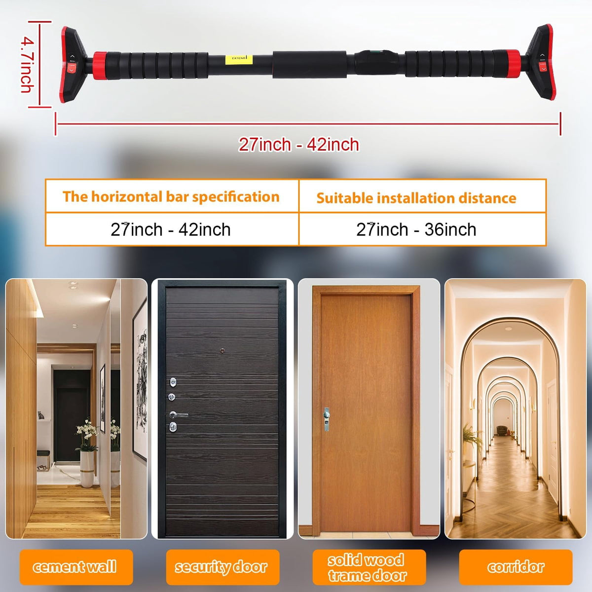 Doorway Pull-Up Bar, No-Screw Fit with Level Triangle and 440 lb Capacity - Image 4