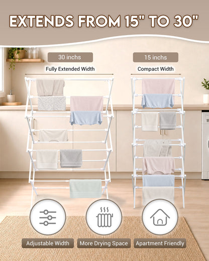 4-Tier Extendable Clothes Airer, 4 ft Foldable Drying Rack in White - Image 6