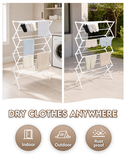 4-Tier Extendable Clothes Airer, 4 ft Foldable Drying Rack in White - Image 3