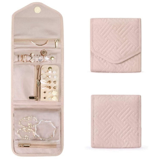 Roll-Up Travel Jewellery Case, Foldable Organiser in Soft Pink, Small