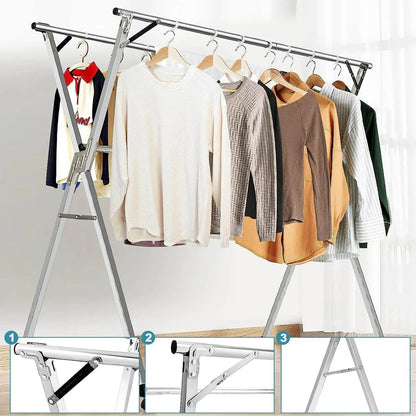 79 inch Foldable Clothes Drying Rack, Stainless Steel with 20 Windproof Hooks - Image 4