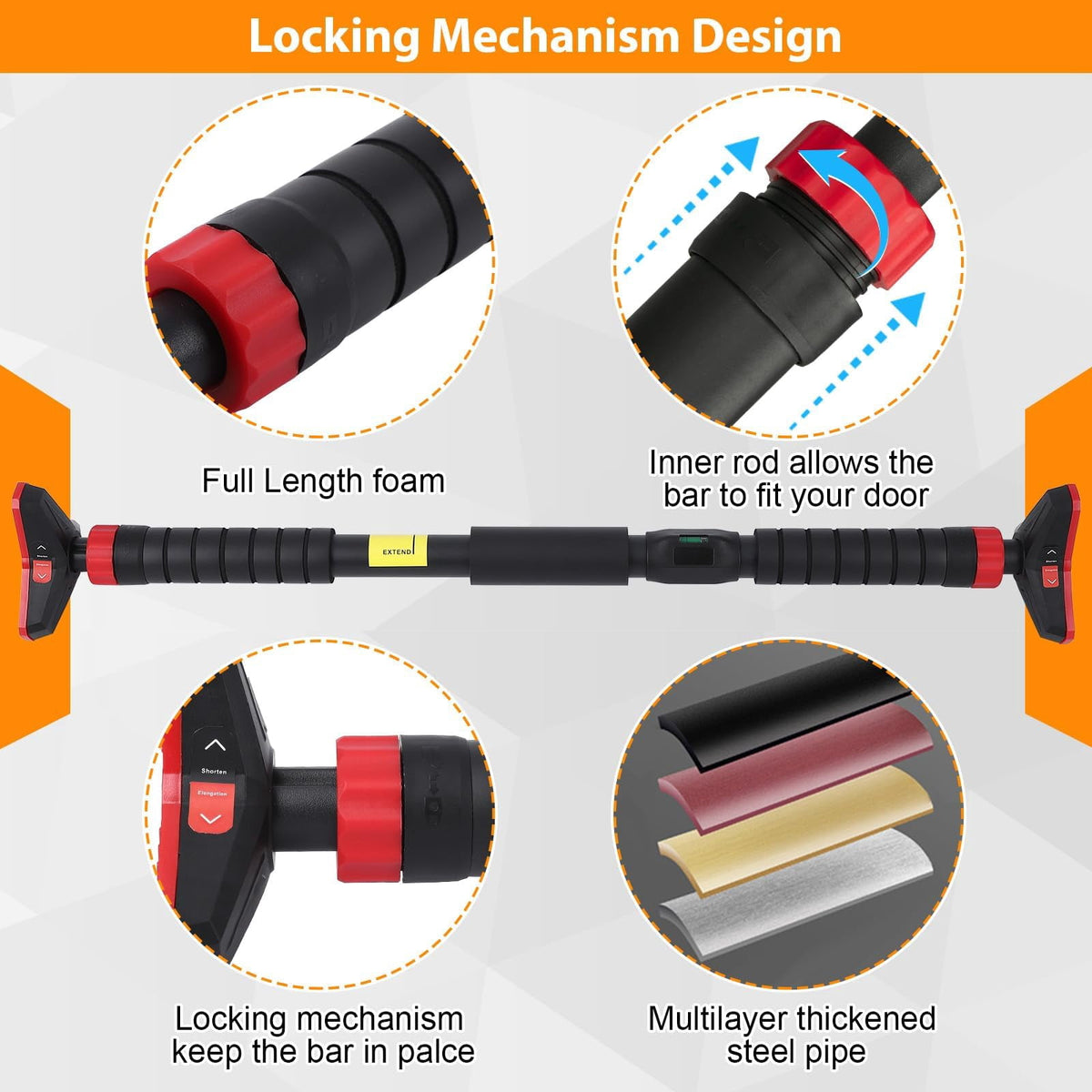 Doorway Pull-Up Bar, No-Screw Fit with Level Triangle and 440 lb Capacity - Image 3