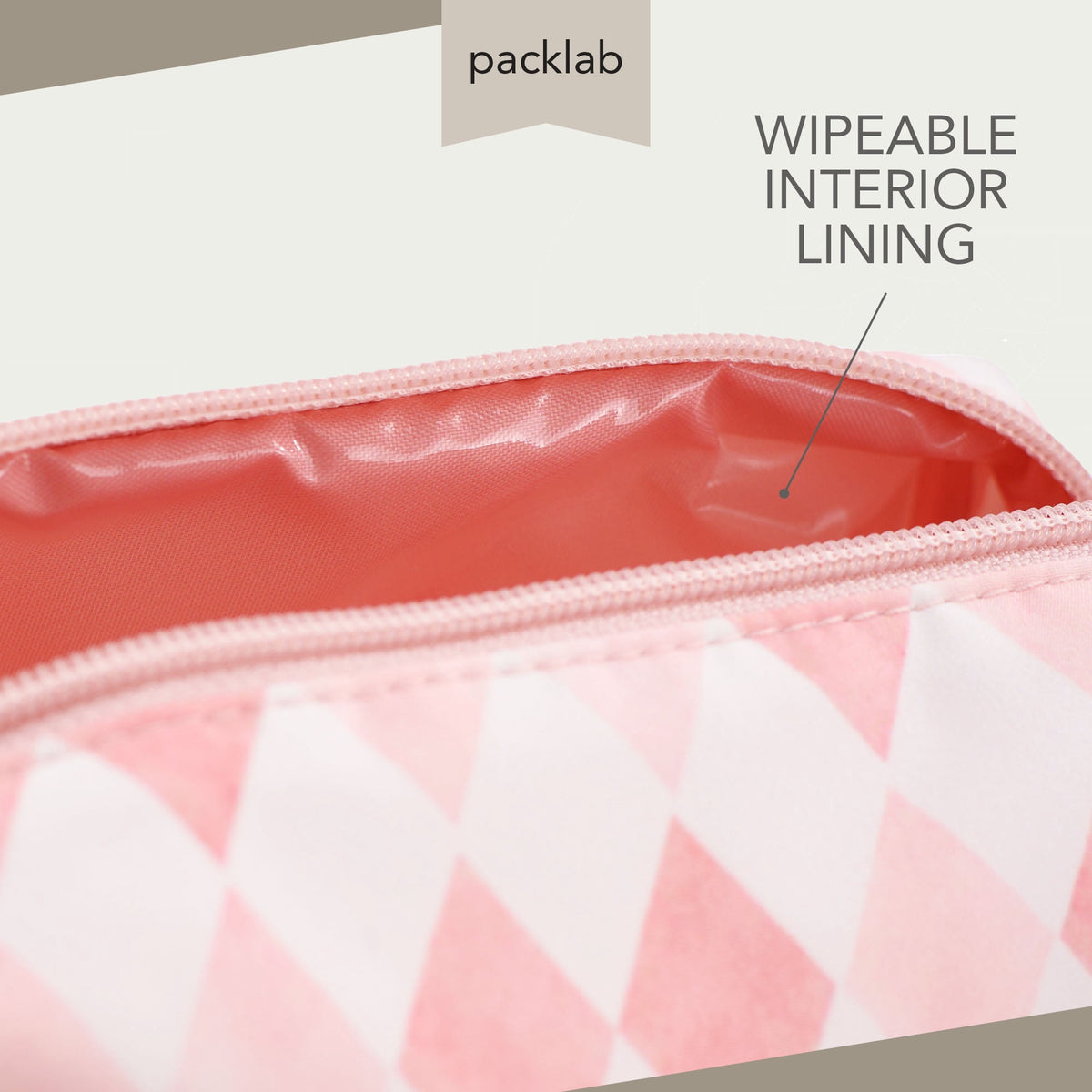 Travel Toiletry and Makeup Pouch, Structured Zip Bag in Pink Harlequin Print - Image 5