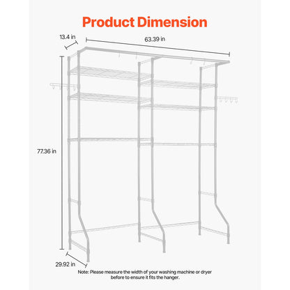Over-Washer Storage Shelf, 6 Level Laundry Rack with Hanging Rod and Hooks - Image 4