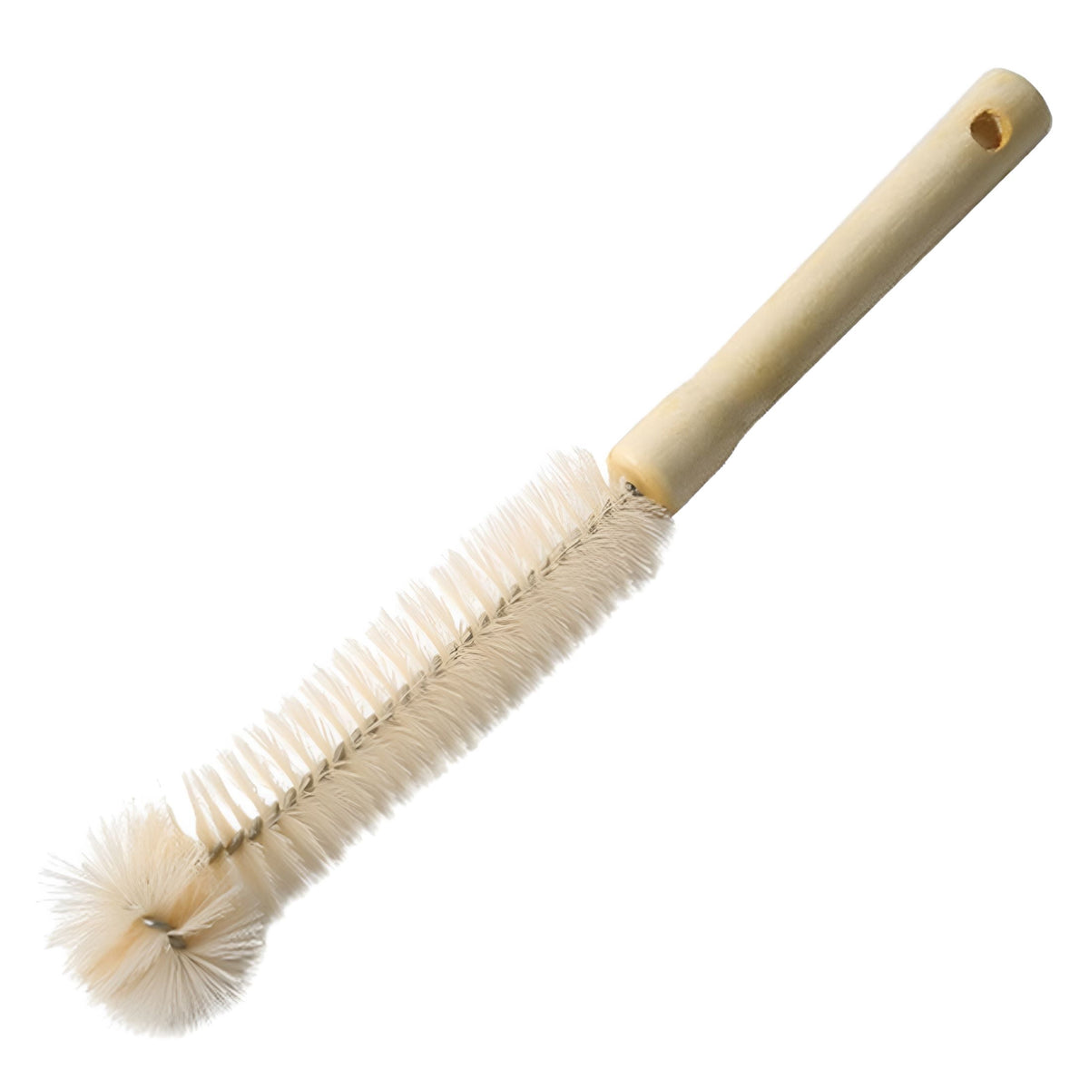 Long Wooden Handle Bottle Brush with Angled Head and Natural Bristles