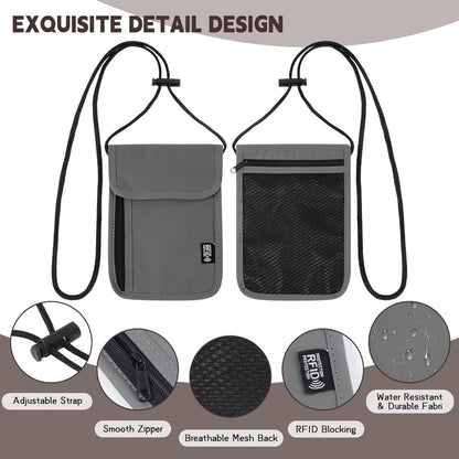 Travel Neck Pouch with Card Shielding, Water-Resistant Ripstop Document Wallet - Image 3