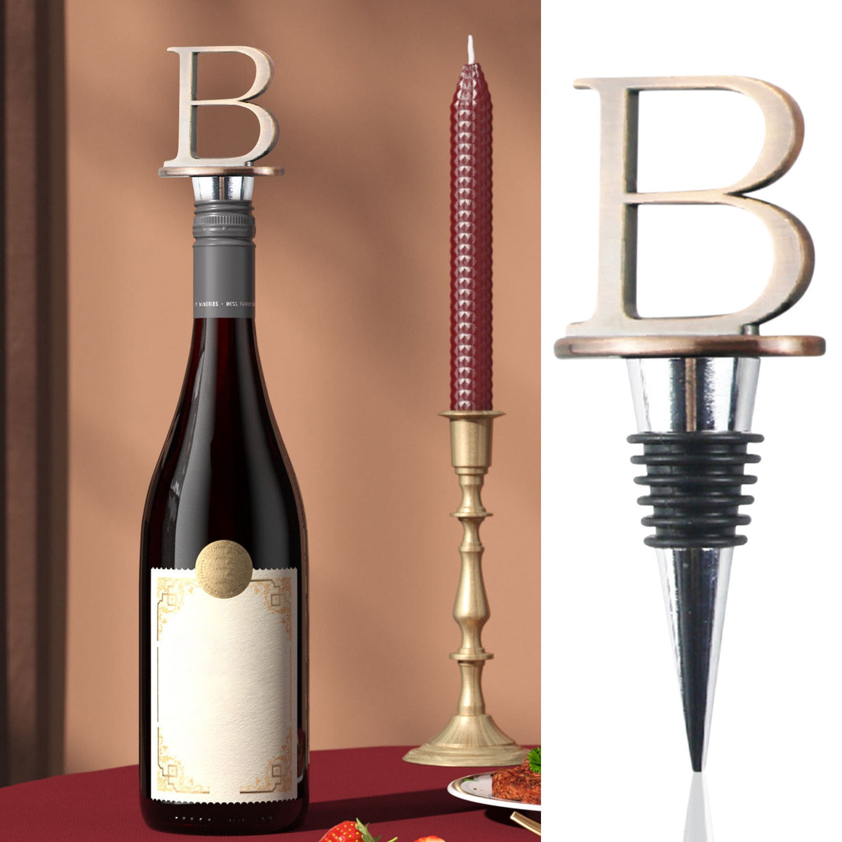 Alphabet Bottle Stopper in Alloy Metal, Reusable Letter Topper 4 inches Tall - Image 3
