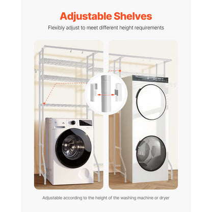 Over-Washer Storage Shelf, 6 Level Laundry Rack with Hanging Rod and Hooks - Image 3