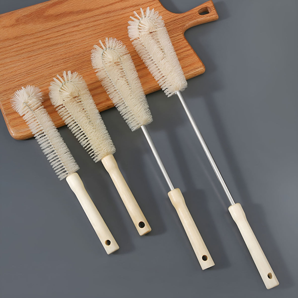 Long Wooden Handle Bottle Brush with Angled Head and Natural Bristles - Image 3