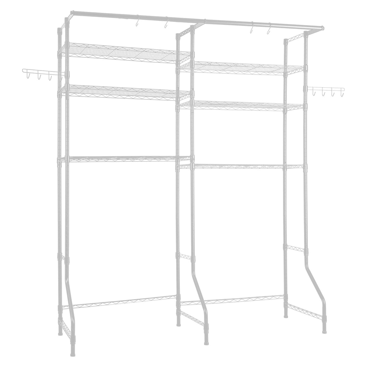 Over-Washer Storage Shelf, 6 Level Laundry Rack with Hanging Rod and Hooks - Image 5