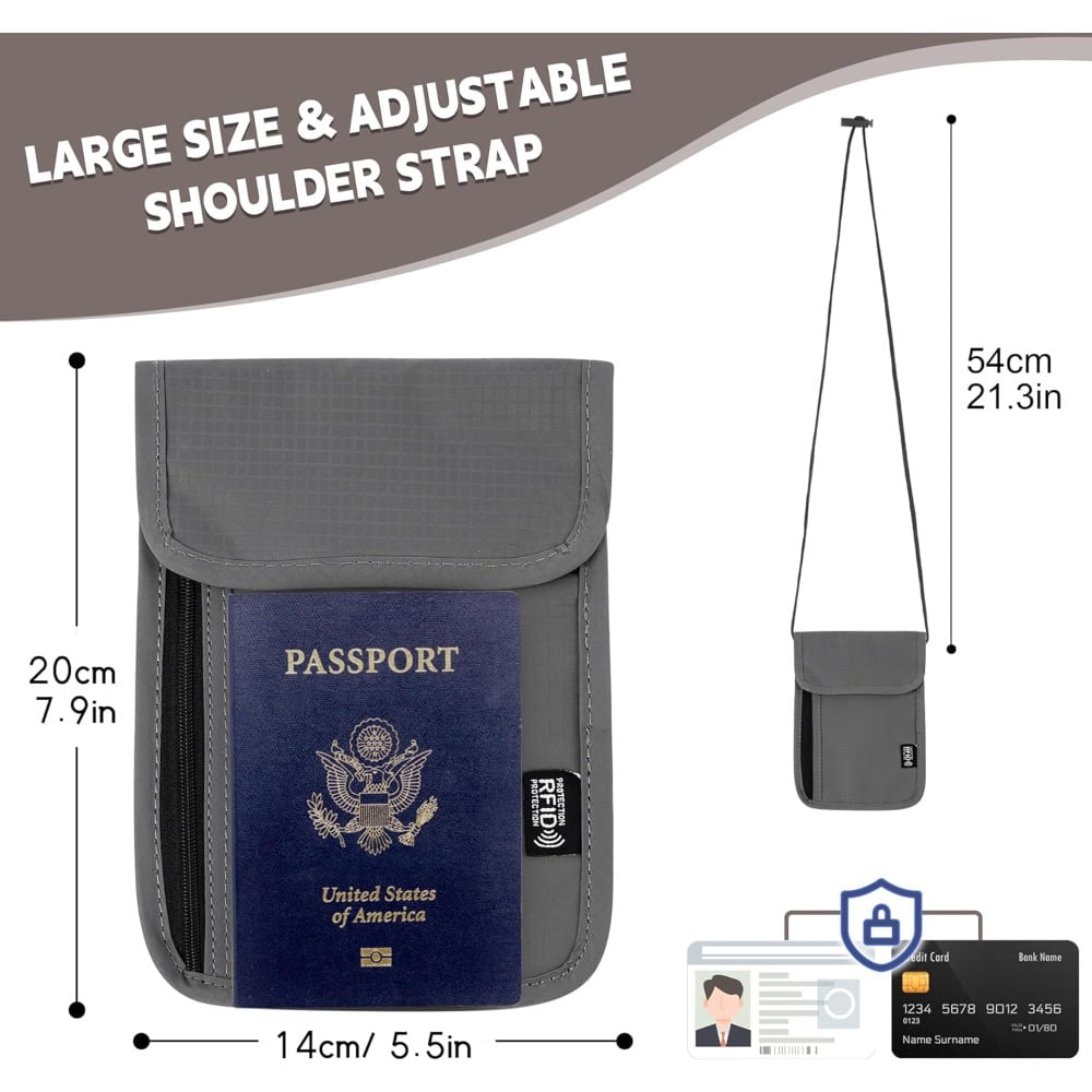 Travel Neck Pouch with Card Shielding, Water-Resistant Ripstop Document Wallet - Image 2