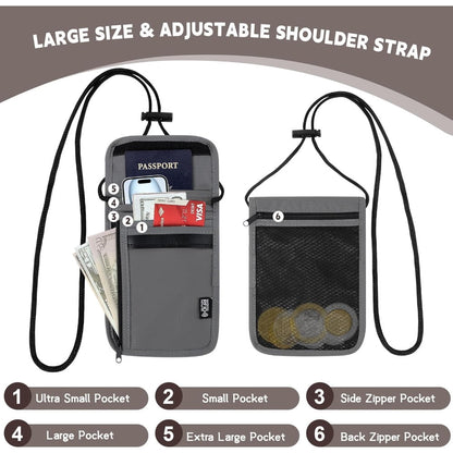 Travel Neck Pouch with Card Shielding, Water-Resistant Ripstop Document Wallet - Image 4