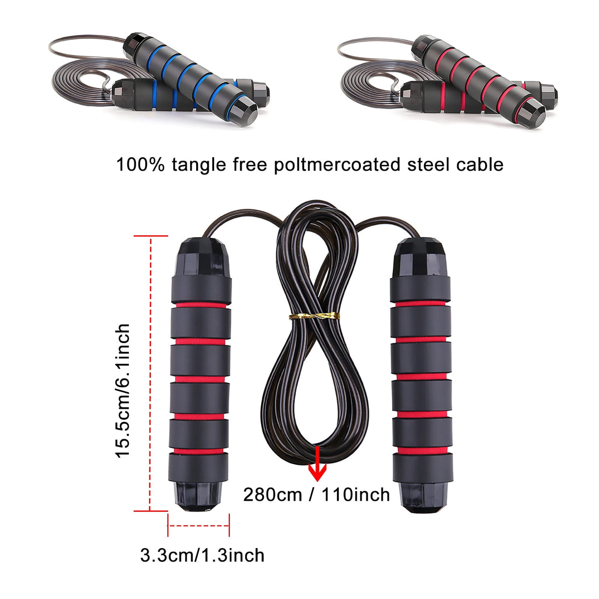 Adjustable Speed Skipping Ropes, 2 Pack with Foam Grips and Ball-Bearing Swivels - Image 3