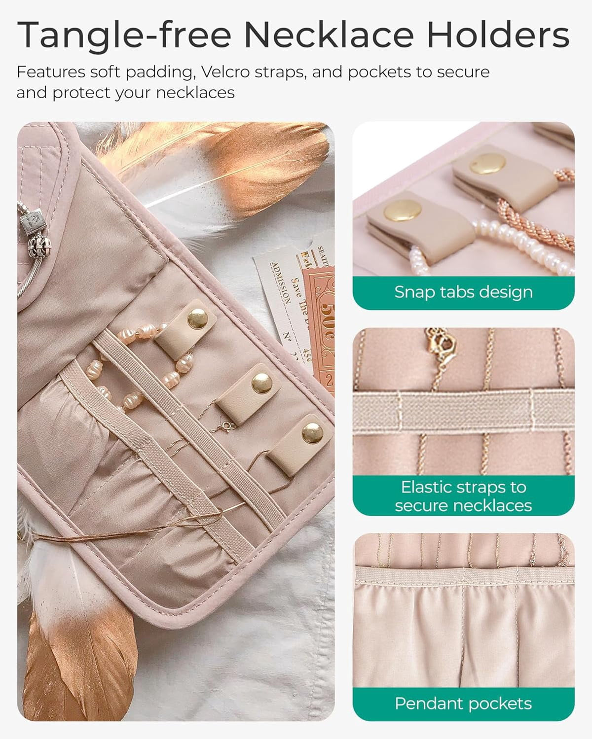 Roll-Up Travel Jewellery Case, Foldable Organiser in Soft Pink, Small - Image 4