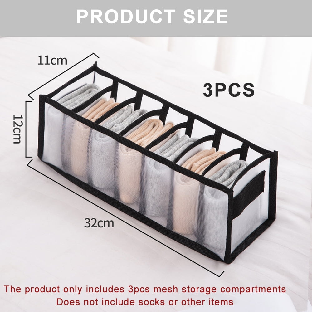 Sock and Underwear Drawer Organisers, Set of 3 Mesh Dividers with 7 Cells Each - Image 2