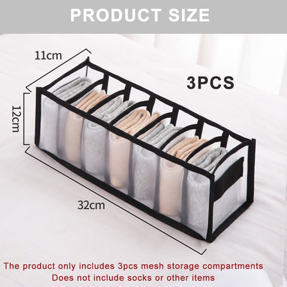 Sock and Underwear Drawer Organisers, Set of 3 Mesh Dividers with 7 Cells Each - Image 2