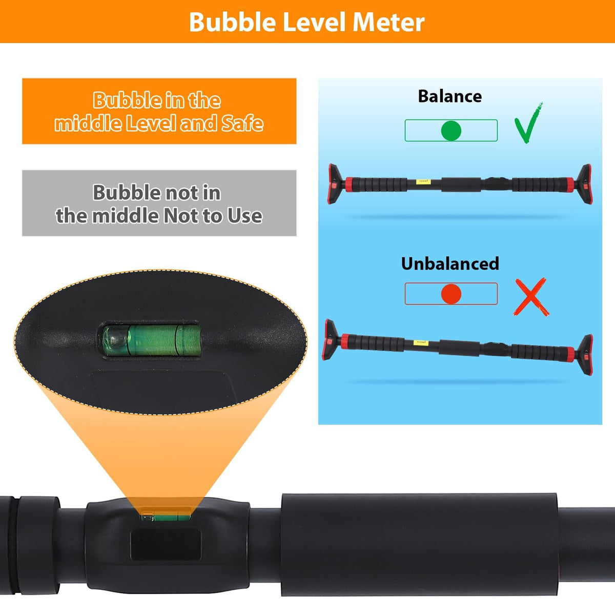 Doorway Pull-Up Bar, No-Screw Fit with Level Triangle and 440 lb Capacity - Image 5