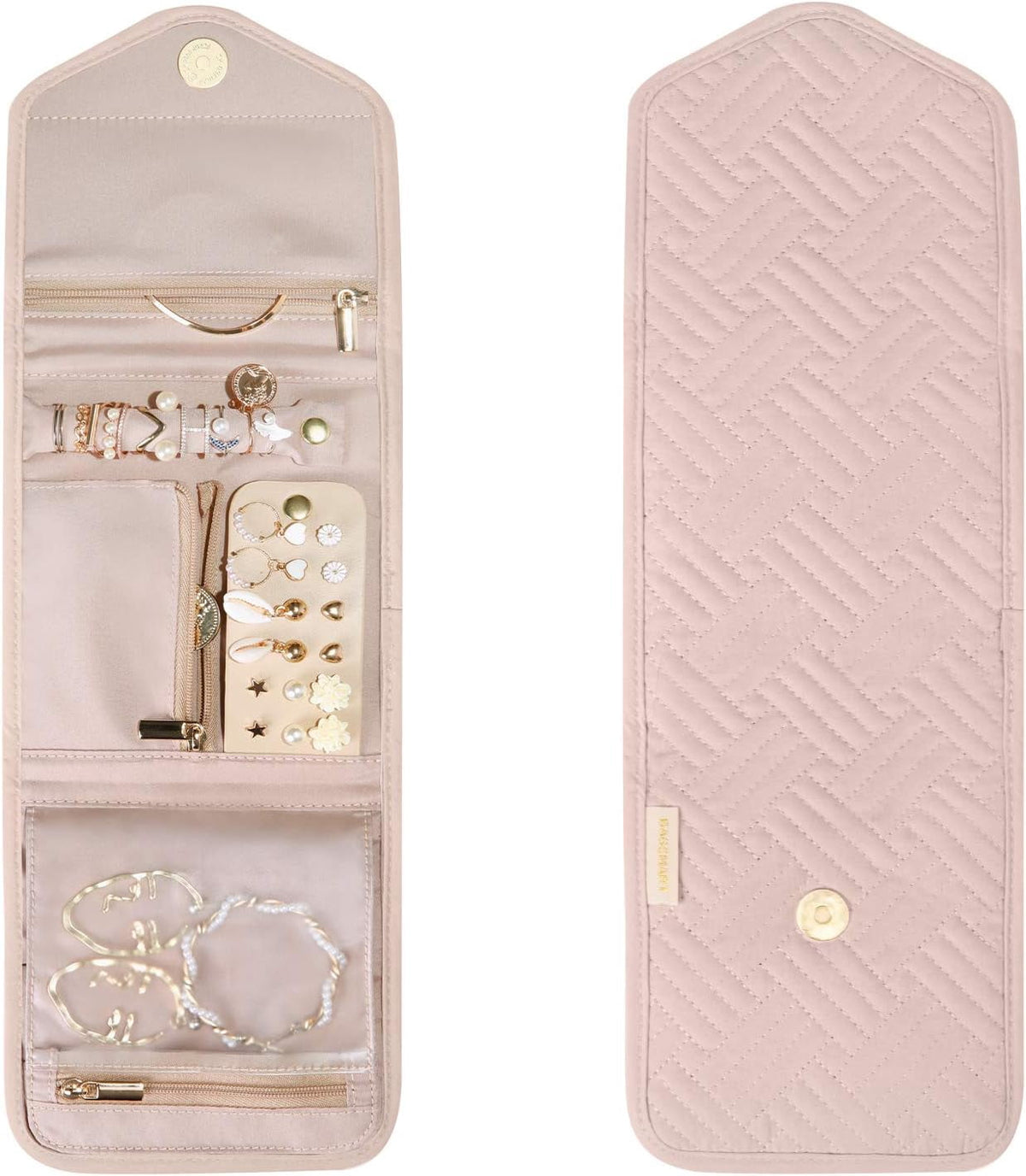 Roll-Up Travel Jewellery Case, Foldable Organiser in Soft Pink, Small - Image 5