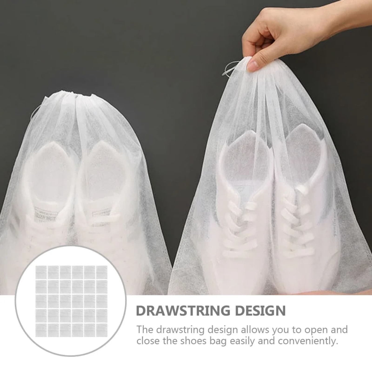 Non-Woven Shoe Storage Bags, 50 Pack with Drawstring, 19 x 13 inches - Image 4