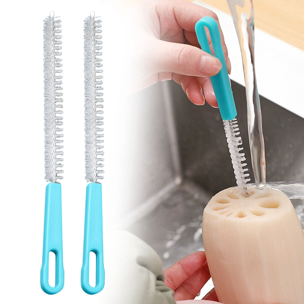 Straw Cleaning Brushes, 2 Piece Set with Bendable Wire and Hanging Loops - Image 2