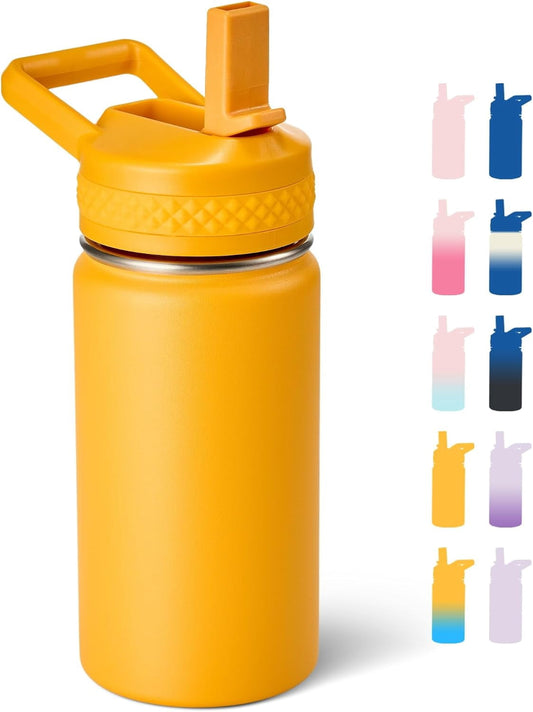 12 oz Kids Water Bottle with Straw, Insulated Stainless Steel in Orange