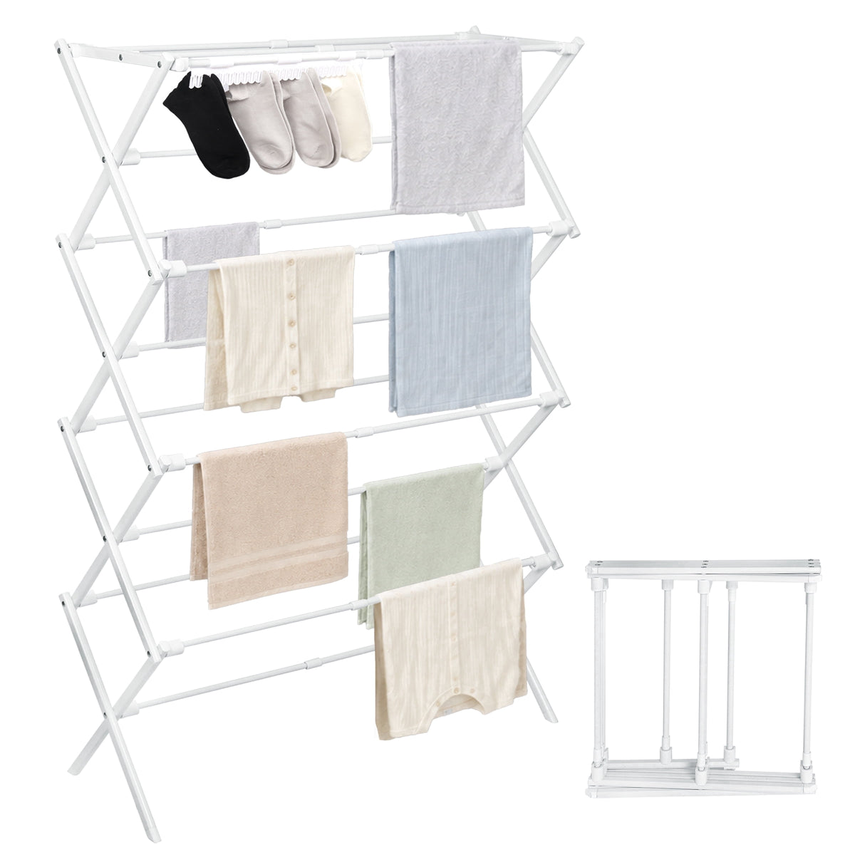 4-Tier Extendable Clothes Airer, 4 ft Foldable Drying Rack in White