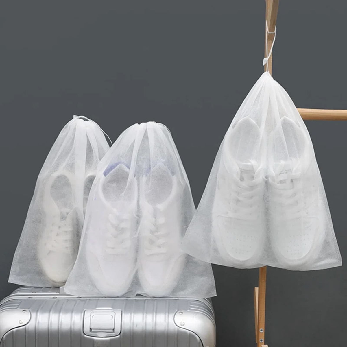Non-Woven Shoe Storage Bags, 50 Pack with Drawstring, 19 x 13 inches - Image 2