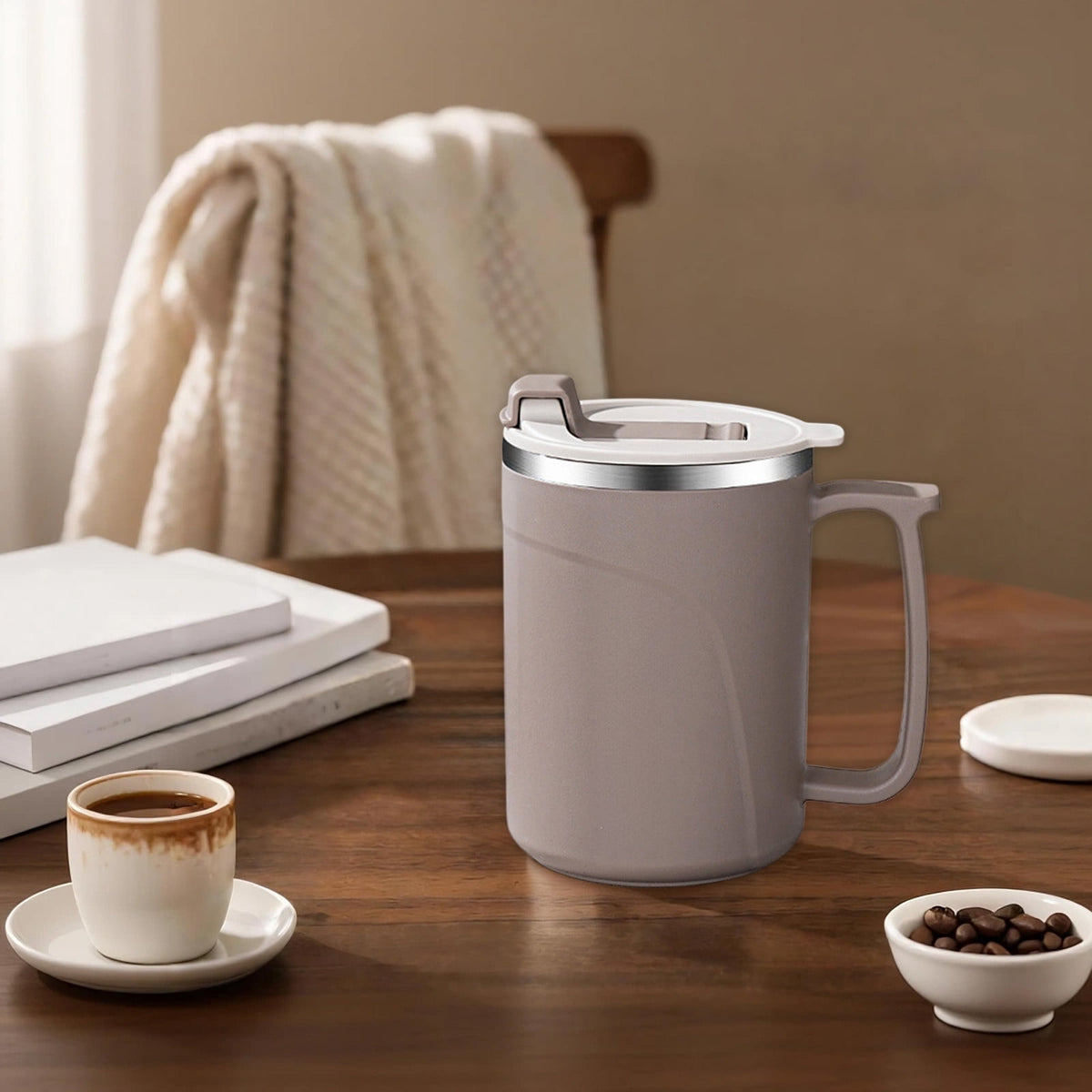 Insulated Travel Mug with Handle and Lid, Double-Wall Stainless Steel Tumbler - Image 4
